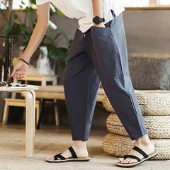 Threebooy  New Summer Cotton and Linen Loose Men's Casual Cropped Plus Trendy Youth Thin Versatile Wide-fitting Harem Pants