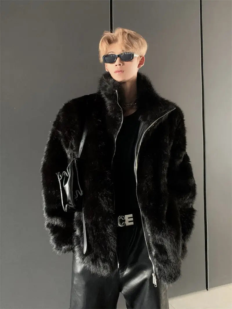 Threebooy Warm Young Parkas Men's Clothing Korean Hip Hop Coat New Thickened Imitation Fur Coat Men's Imitation Fox Fur Jacket