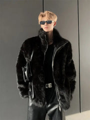 Threebooy Warm Young Parkas Men's Clothing Korean Hip Hop Coat New Thickened Imitation Fur Coat Men's Imitation Fox Fur Jacket
