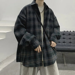 Threebooy Spring Autumn Men's Long Sleeved Checkered Shirt Jacket Coat