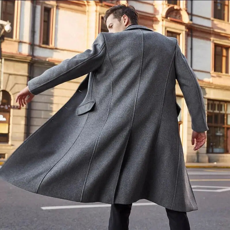 Threebooy Korean Trend Men's Loose Casual Single-breasted Overcoat Autumn Winter Fashion New Long Sleeve Woolen Long Coat