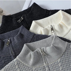 Threebooy Autumn Winter Stand Collar Knitted Sweater Men Youthful Vitality Loose Knitting Pullovers Mens Solid Color Warm Daily Sweaters