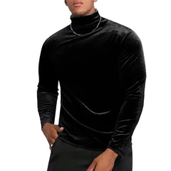 Threebooy Mens Gold Velvet Turtleneck Casual Long-Sleeve Top Autumn Genderless Fashion Comfortable Simple Solid Color Tight T-Shirt Unisex