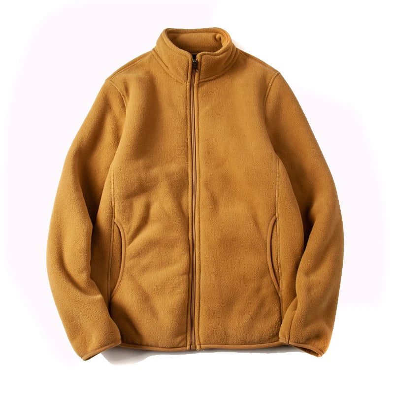 Threebooy American Warm Fleece Sweatshirt Imitation Lamb Velvet Coat Korean Autumn Winter Men's Thickened Simple Zipper Up Lapel Jacket