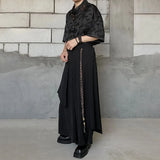 Threebooy Mens Chinese Style Retro Irregular Layered Culottes Essential Genderless Fashion Trend Double Layer Loose Wide Leg Pants Unisex