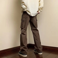 Threebooy  Men's Black Straight Cargo Pants Spring Autumn Winter Streetwear Casual Trousers American Style Sports Long Pants
