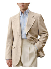 Threebooy  Men Premium Linen Fabric Suit Jacket Breathable Slim Fit Formal Office Daily Travel Streetwear Blazer Casual Coat