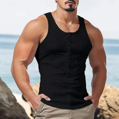 Threebooy  Shoulder Cross Shaped New Men's Vest Summer Trend Stylish And High-End American Sleeveless Knitted T-Shirt For Men