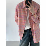 Threebooy Autumn Long Sleeved Shirt Men Fashion Color Plaid Shirt Men Streetwear Korean Loose Casual Shirt Mens Oversized Vintage Shirts