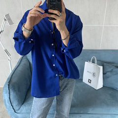 Threebooy Long shirt New Solid Loose Boyfriend Blouse Korean Shirt Men Gray White Black Turn Down Collar Casual Oversized Shirt Handsome