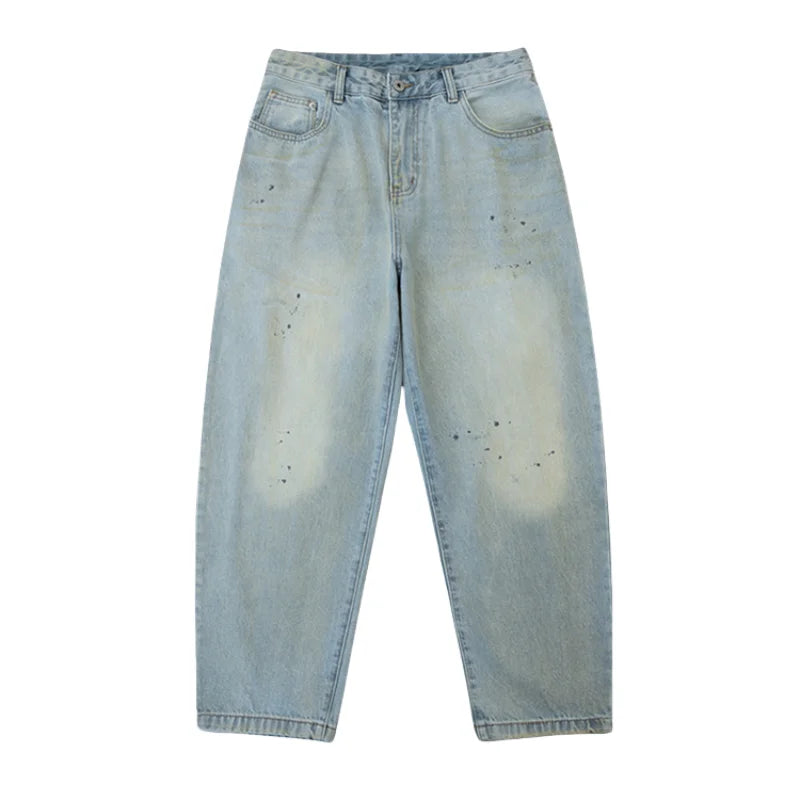 Threebooy  Japanese Streetwear Light Blue Cargo Jeans Men'S Clothing Harajuku Paint Point High Quality Denim Pants Korean Baggy Trousers