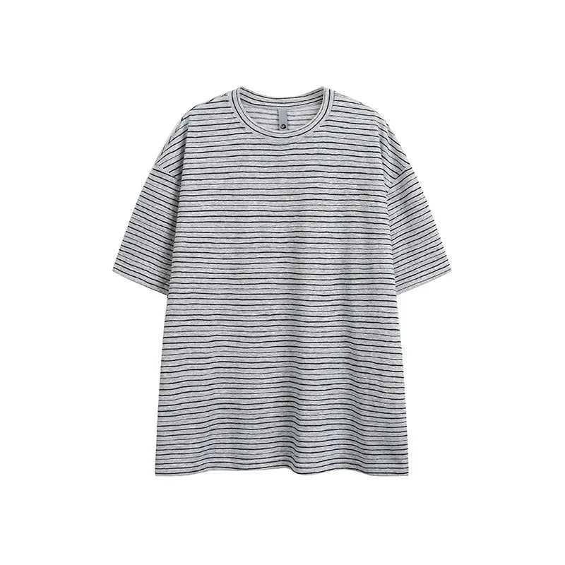 Threebooy  Men Summer Striped T-Shirt Casual Loose Fit Crew Neck Breathable Comfortable Versatile Trendy Daily Essential