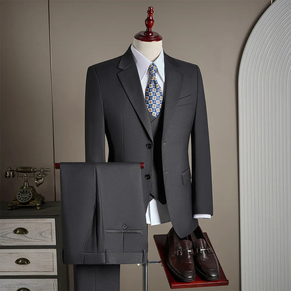 Threebooy  High-end fashionable stylish lustrous smooth fabric party wedding suit wool suit set men's three-piece set