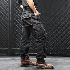 Threebooy  Men's Autumn/Winter Multi-Pocket Straight-Leg Cargo Pants Loose Fit Plus Size Plus Beefy Jeans Casual Comfortable Denim Trousers
