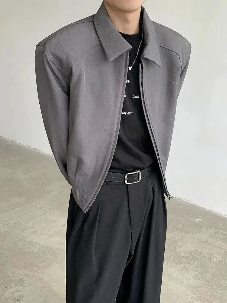 Threebooy Black Short Autumn Suit Jacket Male College Preppy Wearing American Baseball Uniforms with High-end Shoulder Pad Jacket Chic