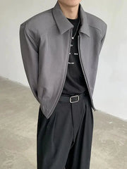Threebooy Black Short Autumn Suit Jacket Male College Preppy Wearing American Baseball Uniforms with High-end Shoulder Pad Jacket Chic