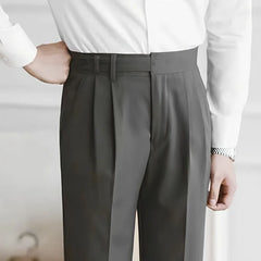 Threebooy  Summer Thin Business Pants Apricot Color Versatile Trousers Men's Nine-point High-waist Suit Pants