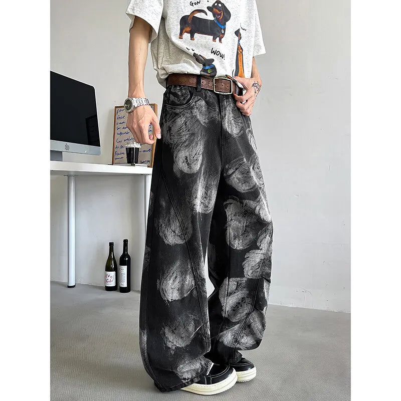 Threebooy  Straight Loose Fit Printed Streetwear Jeans Unisex Urban Fashion Trendy Casual Denim Pants mens Hip Hop Oversized Comfort