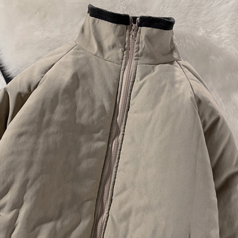 Threebooy Japan Standing Collar Padded Jacket Vintage Cityboy Men's Plush Parkas American Retro Hong Kong Style Winter Jacket Cargo Coat