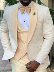 Threebooy  3 Pieces Men Suits Tailor-Made Fashion Flower Pattern Slim FIt Light Orange Blazer Vest Pants Wedding Business Groom