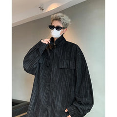 Threebooy Corduroy Printed Work Shirts Men's Single Breasted Casual Jacket Coats Men Korean Fashion Cityboy Long-sleeve Simple Shirt