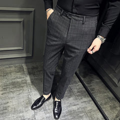 Threebooy Men Slim British Style Suits Pants Business Casual Trousers Male Solid Fit Trousers High Quality Man Formal Wear Plaid 36 38