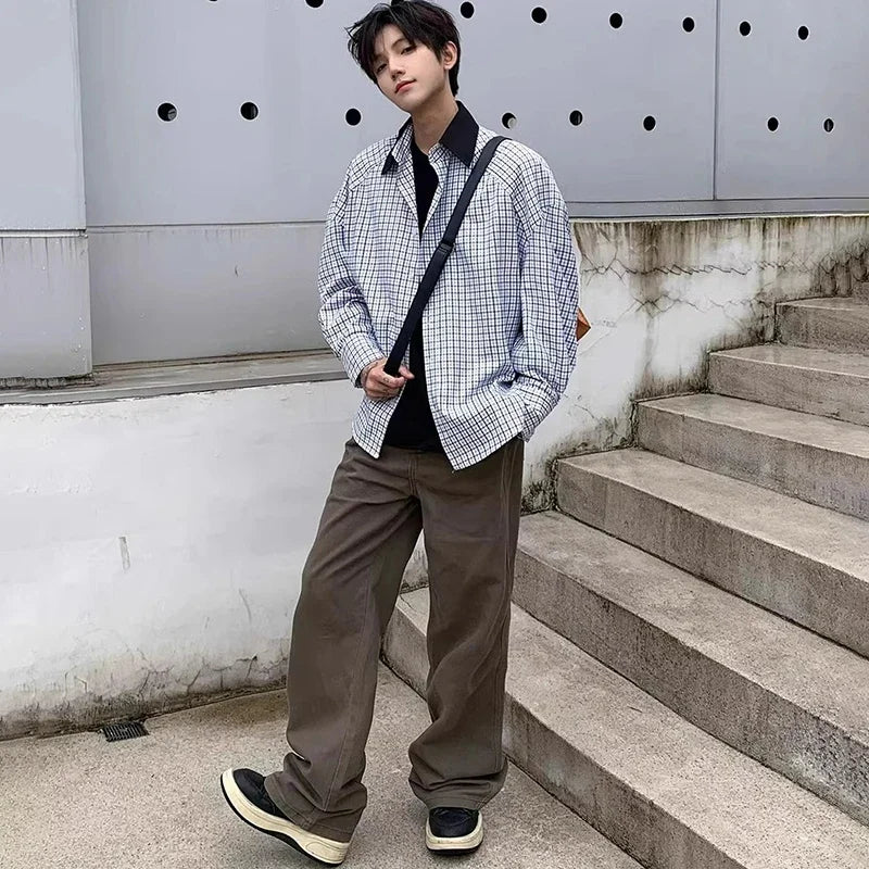 Threebooy Pure Cotton Men's Cargo Pants Y2K Man Spring Solid Color Zipper Straight Multiple Pockets Work Baggy Pants Streetwear Trousers
