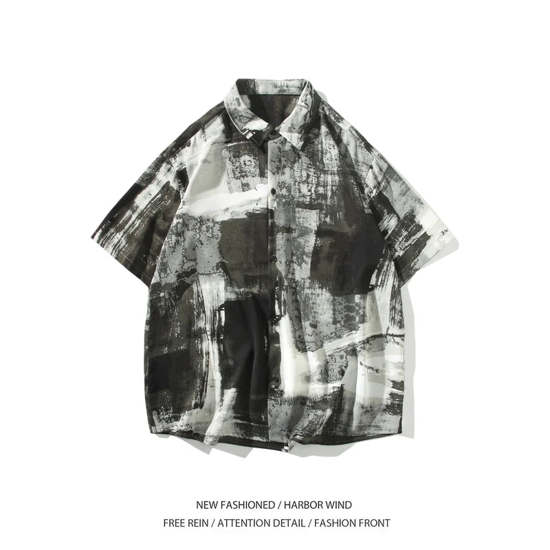 Threebooy Men Short Sleeve Tie Dye Beach Shirt Summer Casual Loose Fit Oversized Comfortable Breathable Trendy Streetwear Vacation Fashio