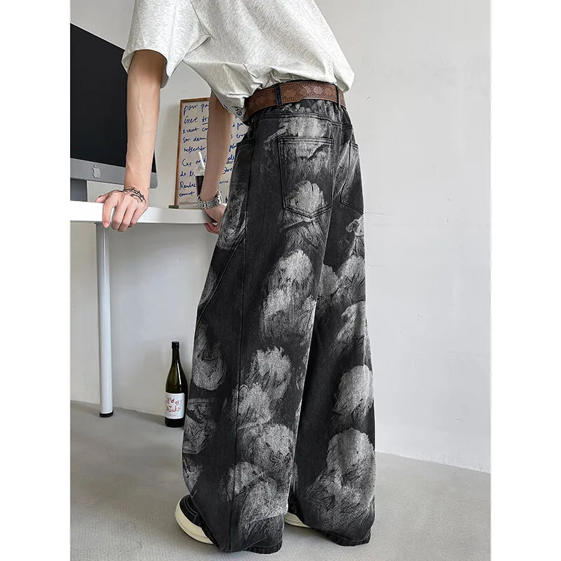 Threebooy  Straight Loose Fit Printed Streetwear Jeans Unisex Urban Fashion Trendy Casual Denim Pants mens Hip Hop Oversized Comfort