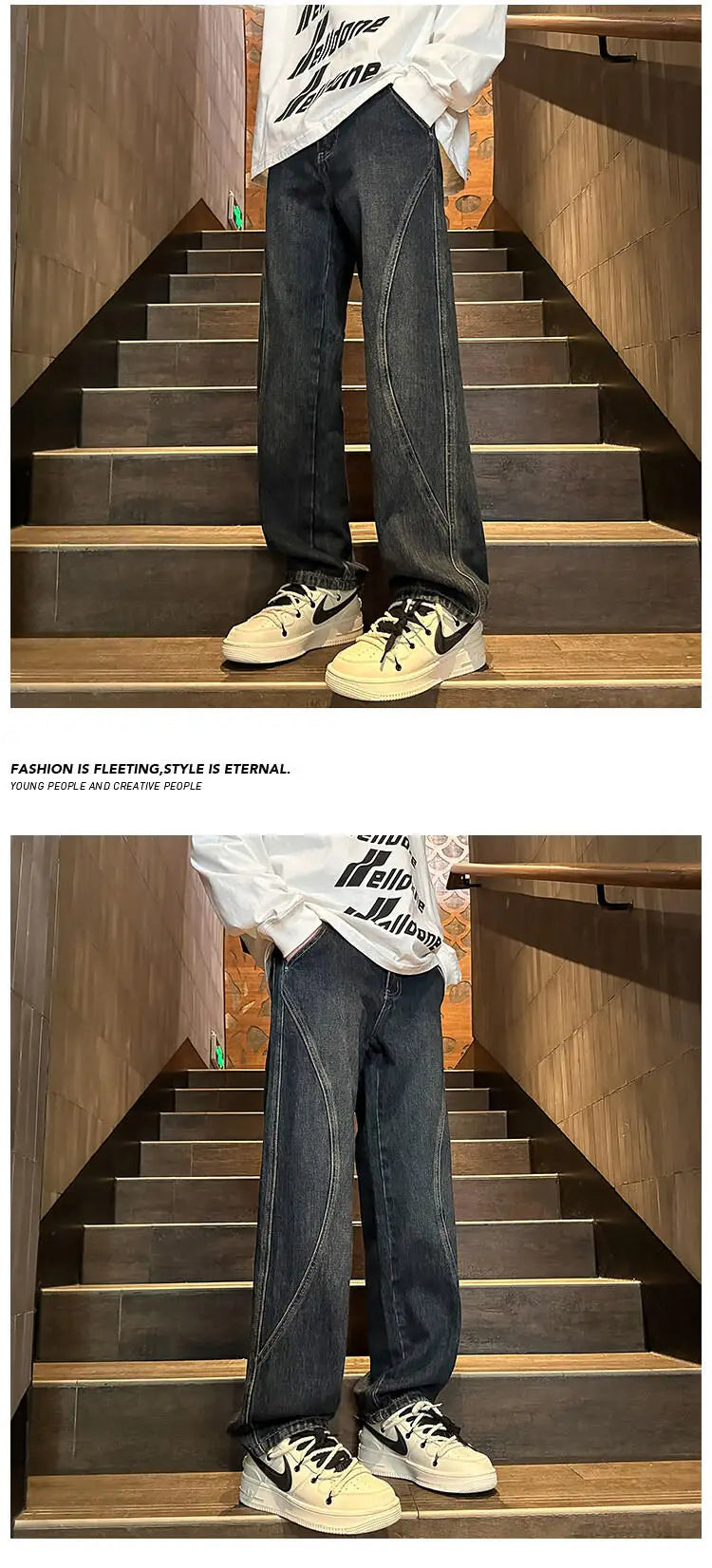 Threebooy Straight Leg Jeans Men Washed Solid Trousers Panel Design Denim Pants Autumn Fall Male Wear New 2025 High-quality denim pants