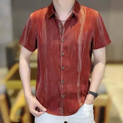 Threebooy  High Quality Ice Silk Shirt for Men Summer Short Sleeve Tie Dye Lapel Casual Shirt Versatile Streetwear Social Men Clothing