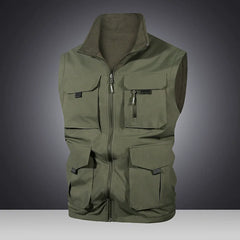 Threebooy  Spring Autumn Men's Double Sided Vest Sports Casual Fishing Multi-Pocket Solid Sleeveless Jacket Male Stand Collat Waistcoat
