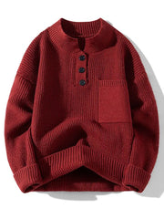 Threebooy  Autumn and Spring New Style Pure Color Thickened Warm Round Neck Knit Sweater Men's Loose Sports Plus Size High Quality Sweater