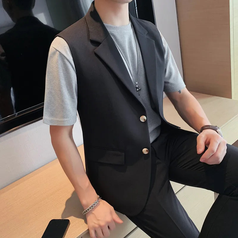 Threebooy Men's Brand Clothing Summer Leisure Business Suit Vest/Male High-Grade Solid Color Slim Fit Loose Fashion Suit Blazers 4XL