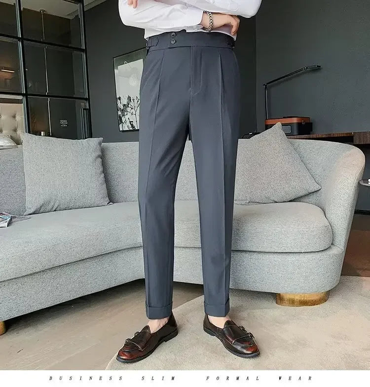 Threebooy Nadir Coffee Color Men's Trousers Classic Trendy Paris Button Single Pleat Slims Smooths Your Silhouette Business Casual Pants
