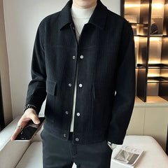 Threebooy Korean Style Fashionable High-end Jacket Men's Spring Autumn 2025 New Corduroy Top Trendy Handsome Loose Short Lapel Thin Jacket