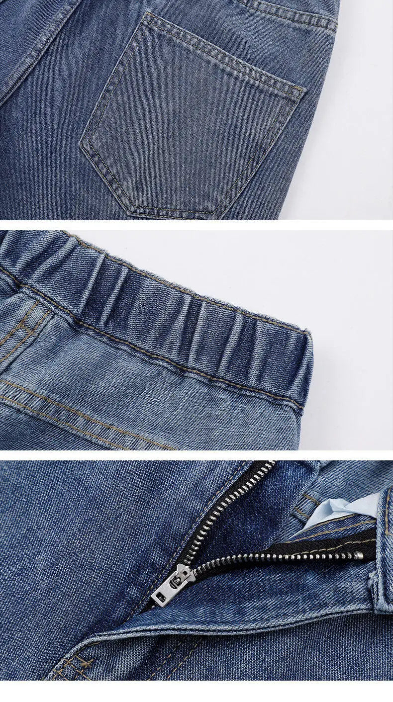 Threebooy 2025 New Korean Men's Casual Long Jeans Classic Man Straight Denim Wide-leg Pants Solid Color Light Blue Grey Black