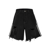 Threebooy Black Hip-hop Hole Beggar Jeans Shorts Men's American Street Washed Old Loose Five-part Pants Streetwear Men Y2k Clothes Pants