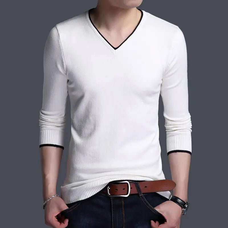 Threebooy  Autumn and Winter Korean Edition Fashion Trend Simple Thin V-neck Long Sleeve Casual Loose Oversized Men's Knitted Sweater