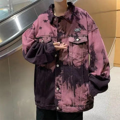 Threebooy Tie Dyed Jacket Men's Spring Autumn Men's Clothing Jacket Hip Hop Harajuku Street Clothing Fashion Trendy Denim Jacket