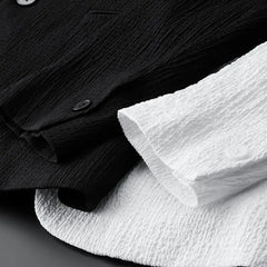 Threebooy Korean elegant set White Men's Casual Suit Jacket Men's Spring Thin Style Plus Size blazer Suit Striped Pleated Trendy set
