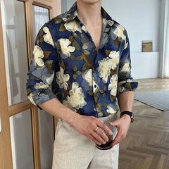 Threebooy  Unisex Spring Summer Floral Print Long Sleeve Shirt Casual Loose Fit Sun Protection Breathable Versatile