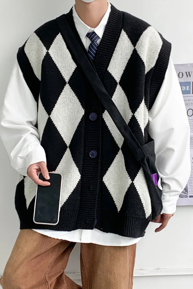 Threebooy Windproof Open Front Button V Neck Vest Waistcoat Men Warm Soft Coat Autumn Winter Top Sleeveless New Basic Casual Knit Cardigan