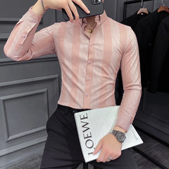 Threebooy  Autumn New Striped Long Sleeve Shirt Men's Korean Slim Business Dress Shirts Casual Streetwear Social Party Tuxedo Chemise Homme