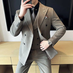 Threebooy  Luxury Men s Tuxedo Suits 3 Piece Set Slim Fit Bead Decoration One Button for Wedding Groom Business Dinner Prom