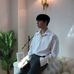 Threebooy Double Collar Long Sleeve Shirt Men White Shirt Vintage Wine Red Shirts Men Korean Comfortable Blouse Casual Loose Lapel Shirt