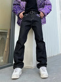 Threebooy Men's Y2k Jeans Cashew Flowers Purple Streetwear Casual Pants Punk Hip Hop Letter Print Baggy Harajuku Straight Denim Trousers