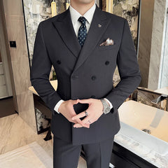 Threebooy  Brown Double-Breasted Men's Casual Suit Three-Piece Set Wedding Dress New Style for Groomsmen And Special Occasions