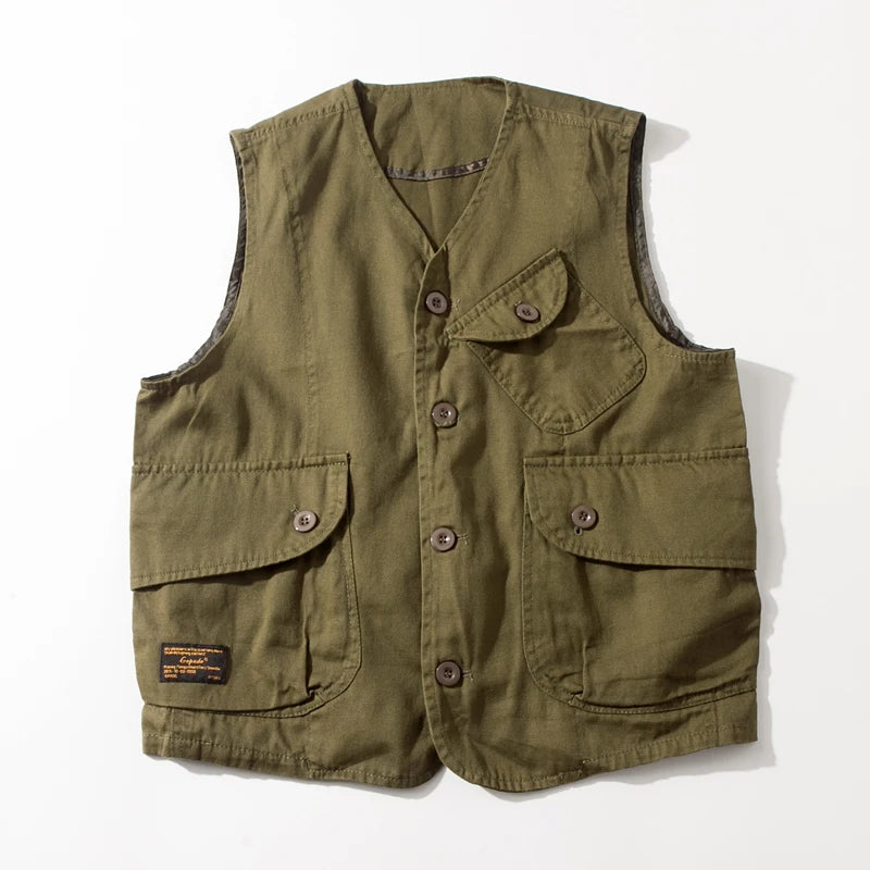 Threebooy Japanese Multi-pocket Work Vest Women's Middle-sex Fashion Trendy Loose Short Jacket Couple Versatile Retro Top Men Aesthetic