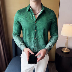 Threebooy  Spring Gradient Pleated Printed Shirt Fashion Casual No Ironing Shirt High Quality Business Social Shirts Streetwear M-4XL
